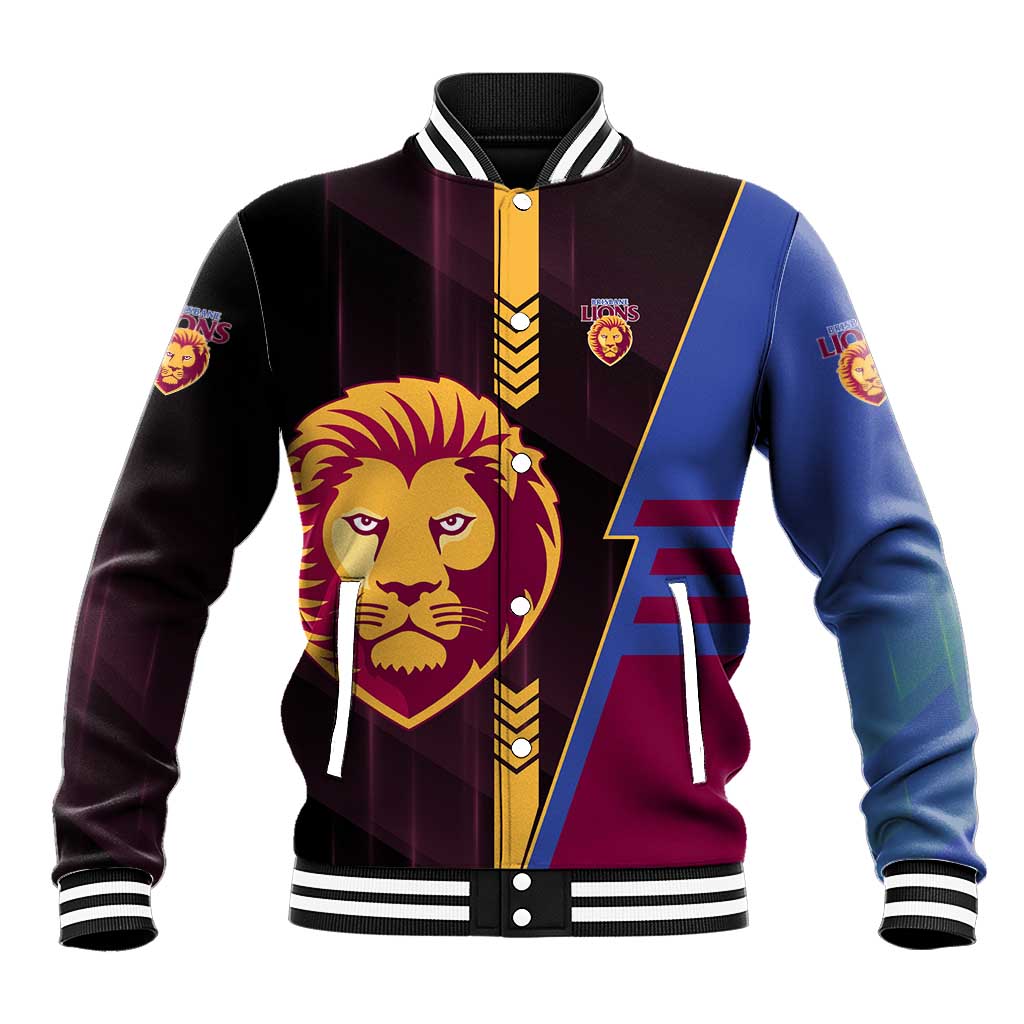 Personalized Brisbane Lions Baseball Jacket Modern Geometric Sports Graphic Style
