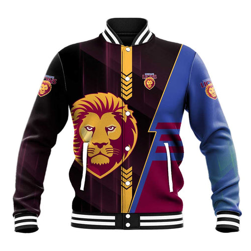 Personalized Brisbane Lions Baseball Jacket Modern Geometric Sports Graphic Style