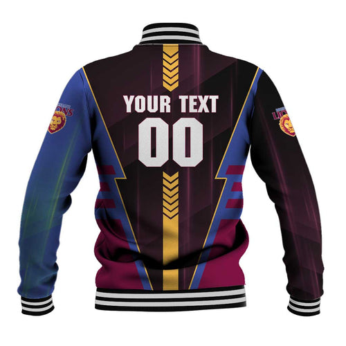 Personalized Brisbane Lions Baseball Jacket Modern Geometric Sports Graphic Style
