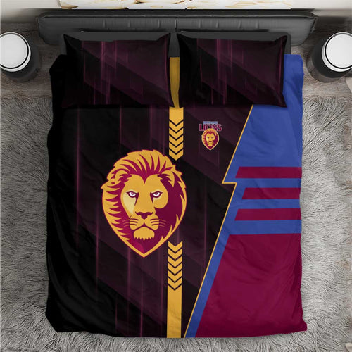 Brisbane Lions Bedding Set Modern Geometric Sports Graphic Style