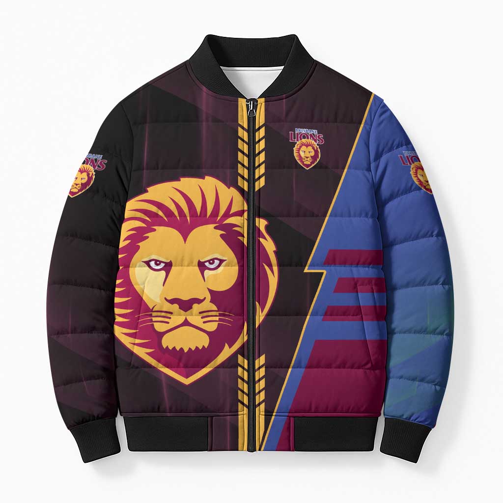 Personalized Brisbane Lions Bomber Puffer Jacket Modern Geometric Sports Graphic Style