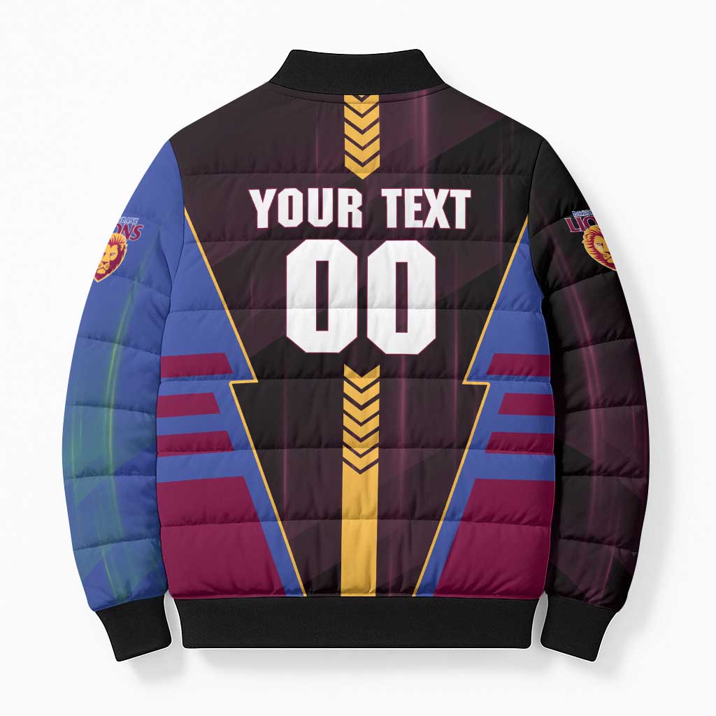 Personalized Brisbane Lions Bomber Puffer Jacket Modern Geometric Sports Graphic Style
