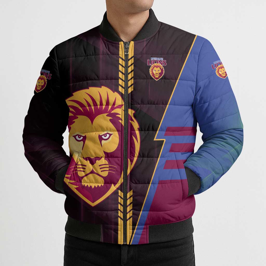 Personalized Brisbane Lions Bomber Puffer Jacket Modern Geometric Sports Graphic Style