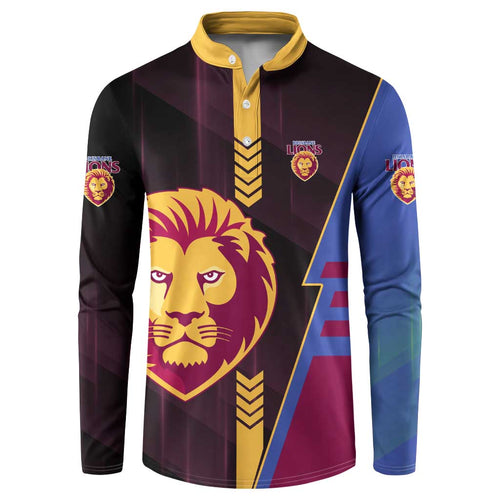 Personalized Brisbane Lions Button Sweatshirt Modern Geometric Sports Graphic Style