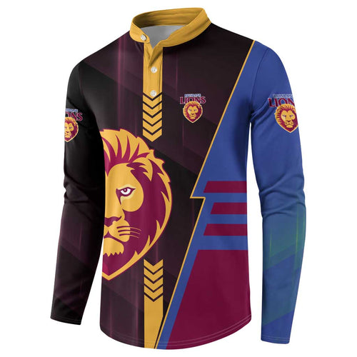 Personalized Brisbane Lions Button Sweatshirt Modern Geometric Sports Graphic Style