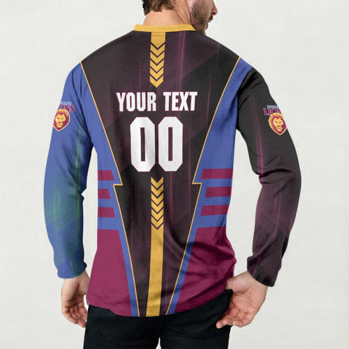 Personalized Brisbane Lions Button Sweatshirt Modern Geometric Sports Graphic Style