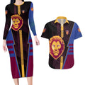 Personalized Brisbane Lions Couples Matching Long Sleeve Bodycon Dress and Hawaiian Shirt Modern Geometric Sports Graphic Style