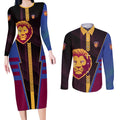 Personalized Brisbane Lions Couples Matching Long Sleeve Bodycon Dress and Long Sleeve Button Shirt Modern Geometric Sports Graphic Style