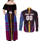 Personalized Brisbane Lions Couples Matching Off Shoulder Maxi Dress and Long Sleeve Button Shirt Modern Geometric Sports Graphic Style