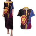 Personalized Brisbane Lions Couples Matching Puletasi and Hawaiian Shirt Modern Geometric Sports Graphic Style