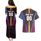 Personalized Brisbane Lions Couples Matching Puletasi and Hawaiian Shirt Modern Geometric Sports Graphic Style