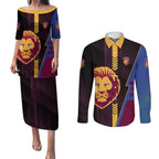 Personalized Brisbane Lions Couples Matching Puletasi and Long Sleeve Button Shirt Modern Geometric Sports Graphic Style