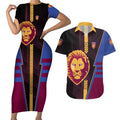 Personalized Brisbane Lions Couples Matching Short Sleeve Bodycon Dress and Hawaiian Shirt Modern Geometric Sports Graphic Style