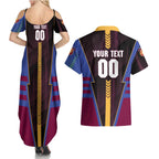 Personalized Brisbane Lions Couples Matching Summer Maxi Dress and Hawaiian Shirt Modern Geometric Sports Graphic Style
