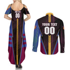 Personalized Brisbane Lions Couples Matching Summer Maxi Dress and Long Sleeve Button Shirt Modern Geometric Sports Graphic Style