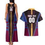 Personalized Brisbane Lions Couples Matching Tank Maxi Dress and Hawaiian Shirt Modern Geometric Sports Graphic Style
