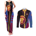 Personalized Brisbane Lions Couples Matching Tank Maxi Dress and Long Sleeve Button Shirt Modern Geometric Sports Graphic Style