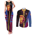 Personalized Brisbane Lions Couples Matching Tank Maxi Dress and Long Sleeve Button Shirt Modern Geometric Sports Graphic Style