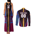 Personalized Brisbane Lions Couples Matching Tank Maxi Dress and Long Sleeve Button Shirt Modern Geometric Sports Graphic Style