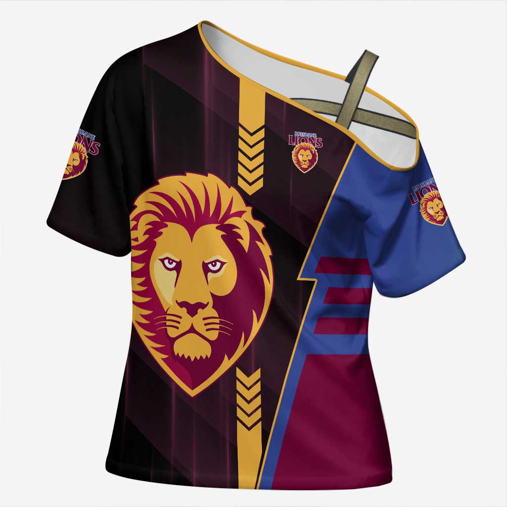 Personalized Brisbane Lions Cross Shoulder Shirt Modern Geometric Sports Graphic Style