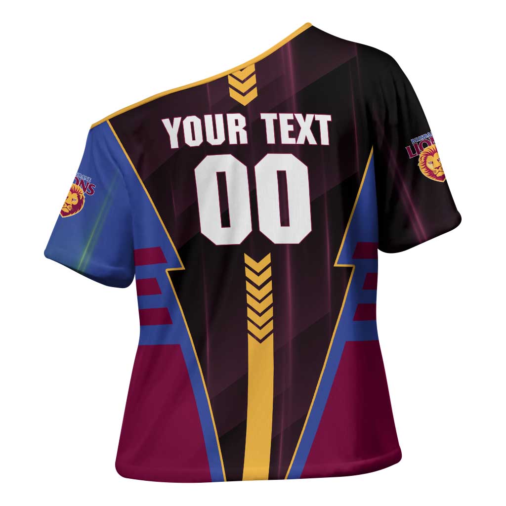 Personalized Brisbane Lions Cross Shoulder Shirt Modern Geometric Sports Graphic Style