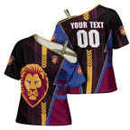 Personalized Brisbane Lions Cross Shoulder Shirt Modern Geometric Sports Graphic Style