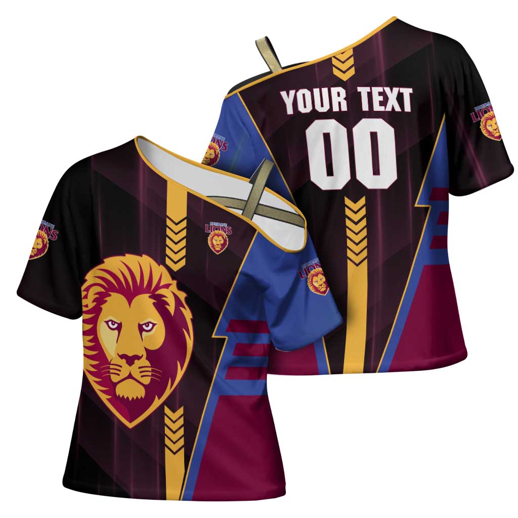 Personalized Brisbane Lions Cross Shoulder Shirt Modern Geometric Sports Graphic Style
