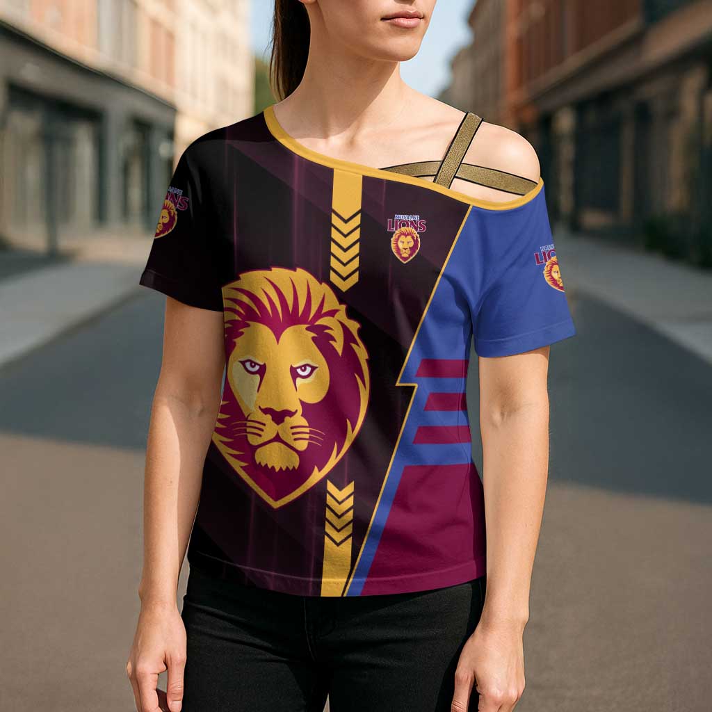 Personalized Brisbane Lions Cross Shoulder Shirt Modern Geometric Sports Graphic Style