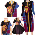 Personalized Brisbane Lions Family Matching Long Sleeve Bodycon Dress and Hawaiian Shirt Modern Geometric Sports Graphic Style