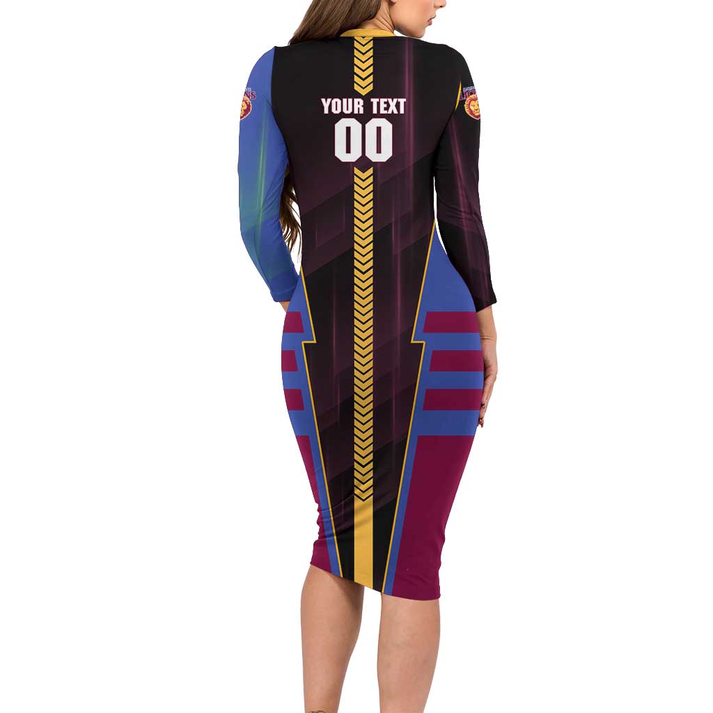 Personalized Brisbane Lions Family Matching Long Sleeve Bodycon Dress and Hawaiian Shirt Modern Geometric Sports Graphic Style