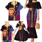 Personalized Brisbane Lions Family Matching Mermaid Dress and Hawaiian Shirt Modern Geometric Sports Graphic Style