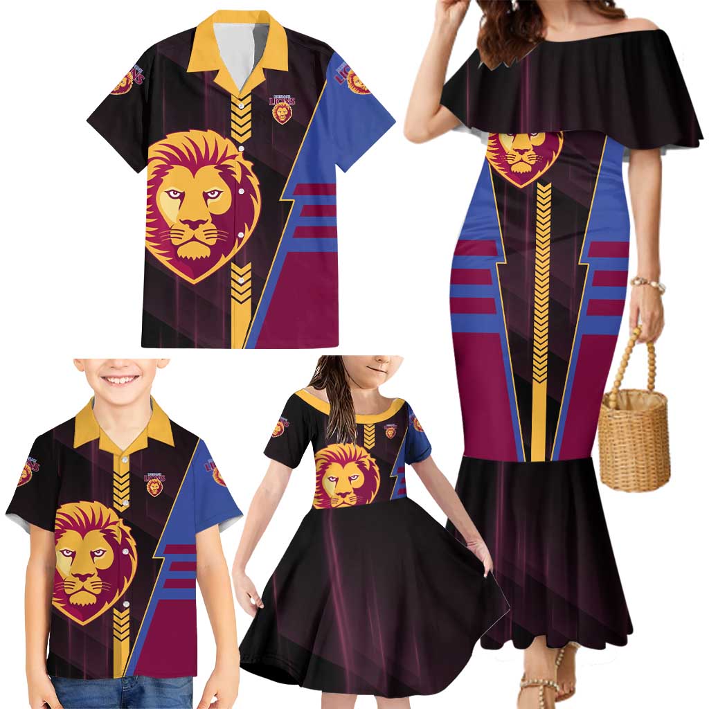 Personalized Brisbane Lions Family Matching Mermaid Dress and Hawaiian Shirt Modern Geometric Sports Graphic Style
