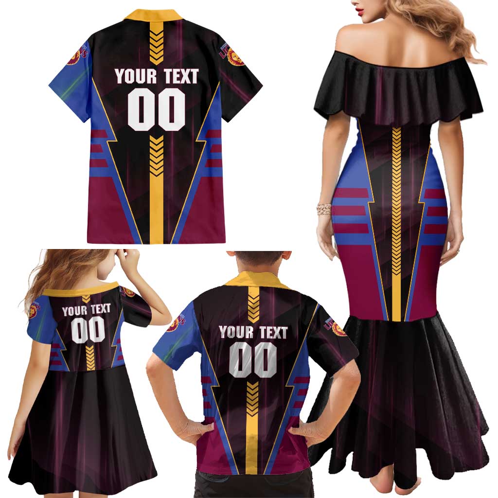 Personalized Brisbane Lions Family Matching Mermaid Dress and Hawaiian Shirt Modern Geometric Sports Graphic Style