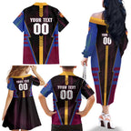 Personalized Brisbane Lions Family Matching Off The Shoulder Long Sleeve Dress and Hawaiian Shirt Modern Geometric Sports Graphic Style