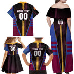 Personalized Brisbane Lions Family Matching Off Shoulder Maxi Dress and Hawaiian Shirt Modern Geometric Sports Graphic Style