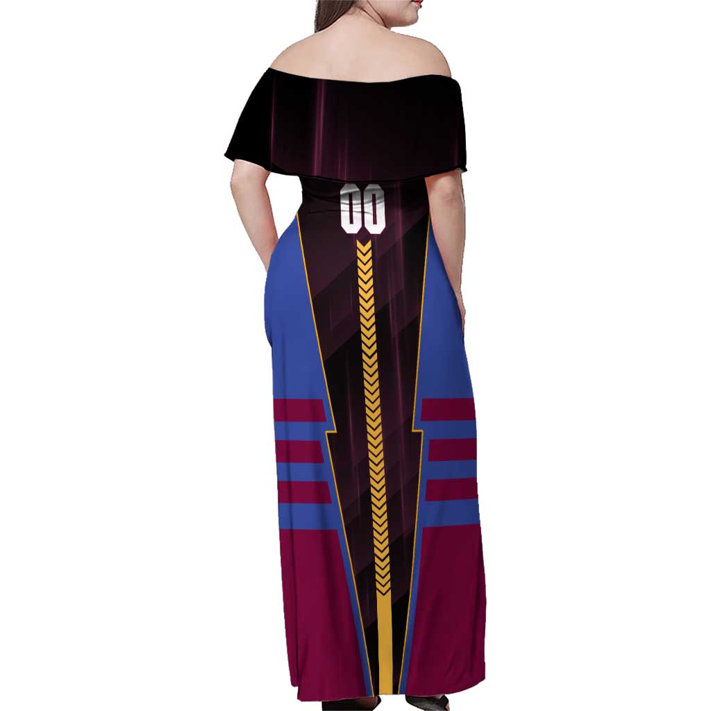 Personalized Brisbane Lions Family Matching Off Shoulder Maxi Dress and Hawaiian Shirt Modern Geometric Sports Graphic Style