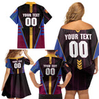 Personalized Brisbane Lions Family Matching Off Shoulder Short Dress and Hawaiian Shirt Modern Geometric Sports Graphic Style