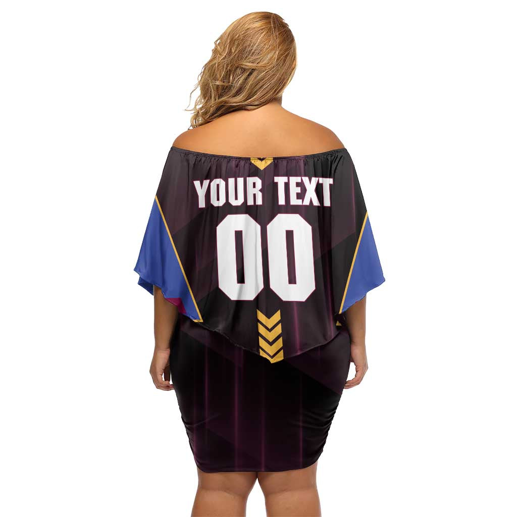 Personalized Brisbane Lions Family Matching Off Shoulder Short Dress and Hawaiian Shirt Modern Geometric Sports Graphic Style
