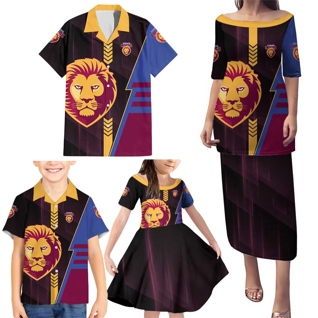 Personalized Brisbane Lions Family Matching Puletasi and Hawaiian Shirt Modern Geometric Sports Graphic Style