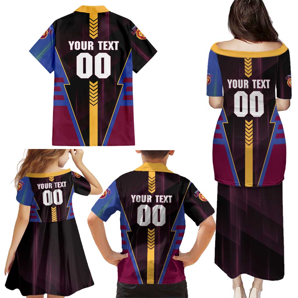 Personalized Brisbane Lions Family Matching Puletasi and Hawaiian Shirt Modern Geometric Sports Graphic Style