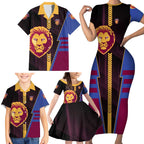 Personalized Brisbane Lions Family Matching Short Sleeve Bodycon Dress and Hawaiian Shirt Modern Geometric Sports Graphic Style