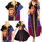 Personalized Brisbane Lions Family Matching Summer Maxi Dress and Hawaiian Shirt Modern Geometric Sports Graphic Style