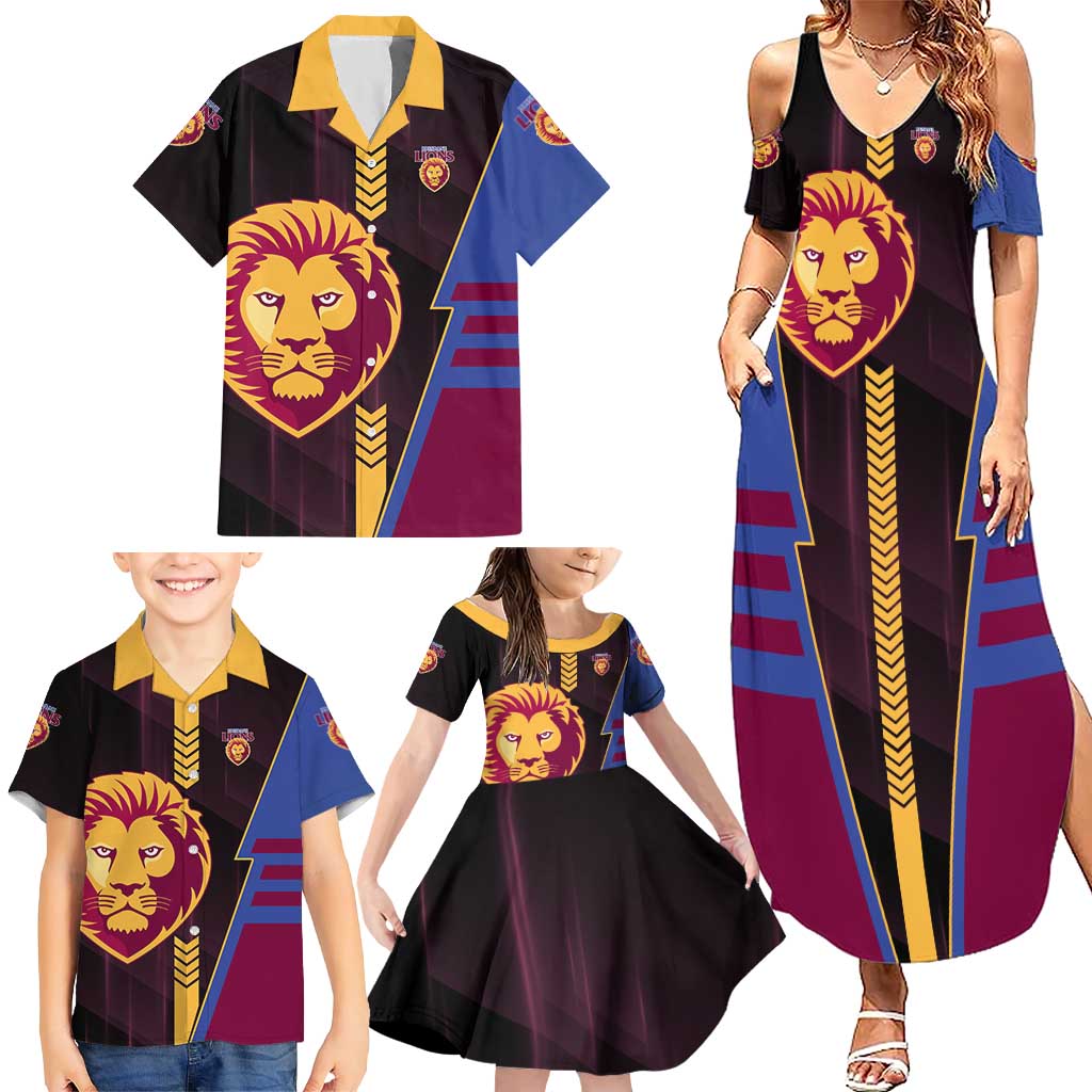 Personalized Brisbane Lions Family Matching Summer Maxi Dress and Hawaiian Shirt Modern Geometric Sports Graphic Style