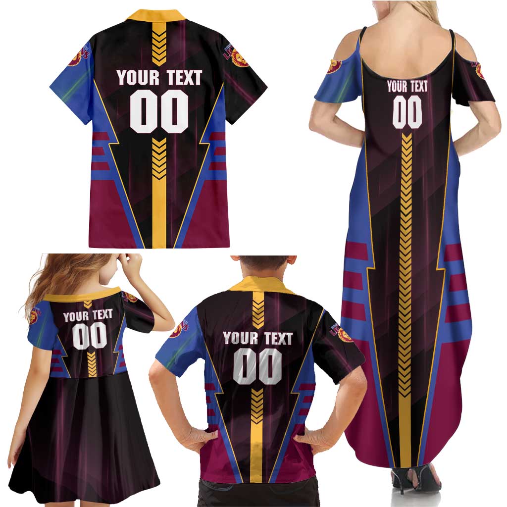 Personalized Brisbane Lions Family Matching Summer Maxi Dress and Hawaiian Shirt Modern Geometric Sports Graphic Style