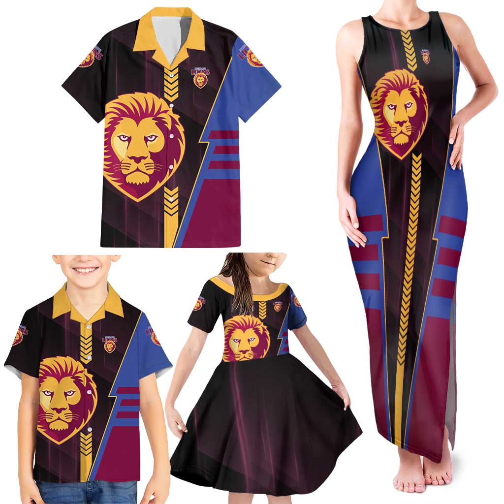 Personalized Brisbane Lions Family Matching Tank Maxi Dress and Hawaiian Shirt Modern Geometric Sports Graphic Style