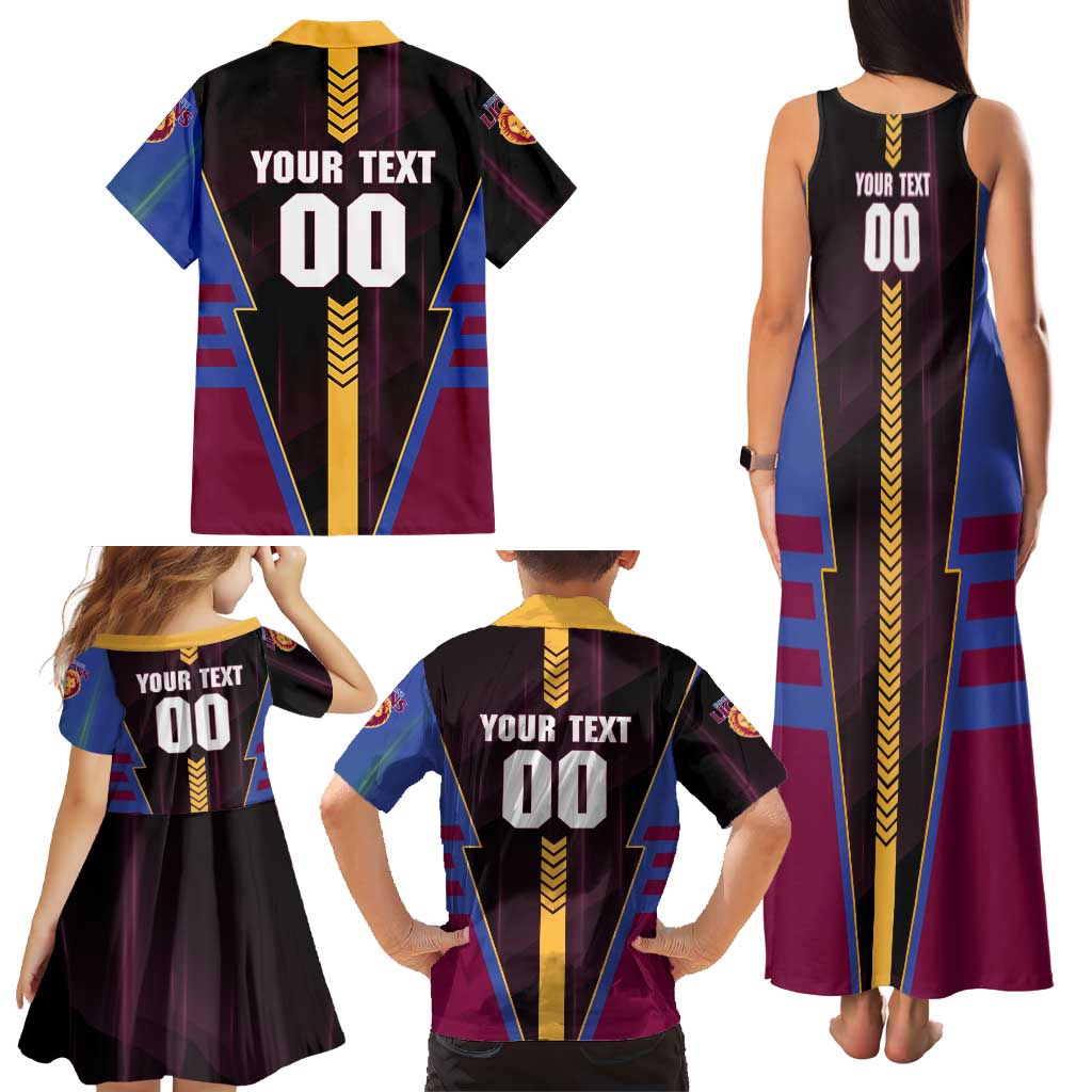 Personalized Brisbane Lions Family Matching Tank Maxi Dress and Hawaiian Shirt Modern Geometric Sports Graphic Style