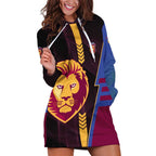 Personalized Brisbane Lions Hoodie Dress Modern Geometric Sports Graphic Style
