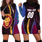 Personalized Brisbane Lions Hoodie Dress Modern Geometric Sports Graphic Style