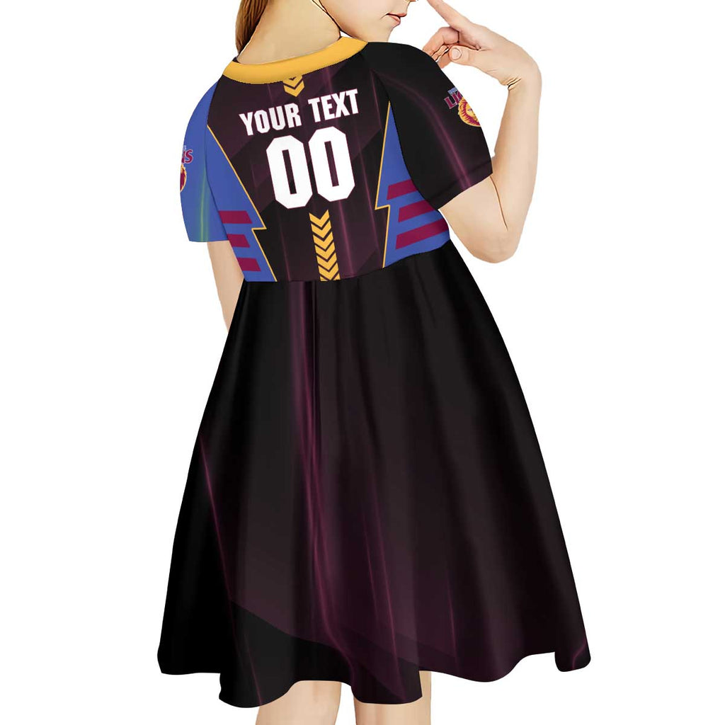 Personalized Brisbane Lions Kid Short Sleeve Dress Modern Geometric Sports Graphic Style