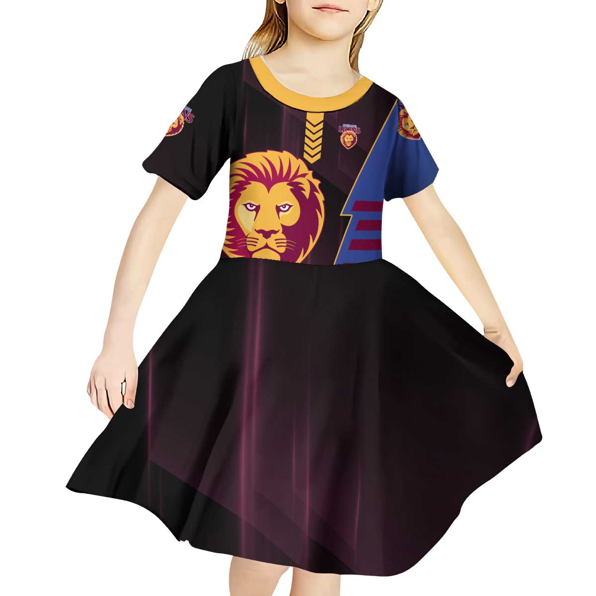 Personalized Brisbane Lions Kid Short Sleeve Dress Modern Geometric Sports Graphic Style